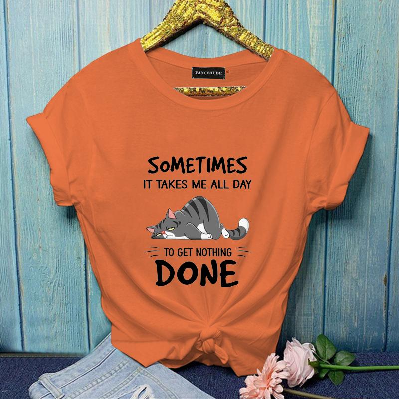 

Летние женские топы с изображением кота, повседневные персонализированные креативные забавные футболки с короткими рукавами и рисунком XXXL оранжевый