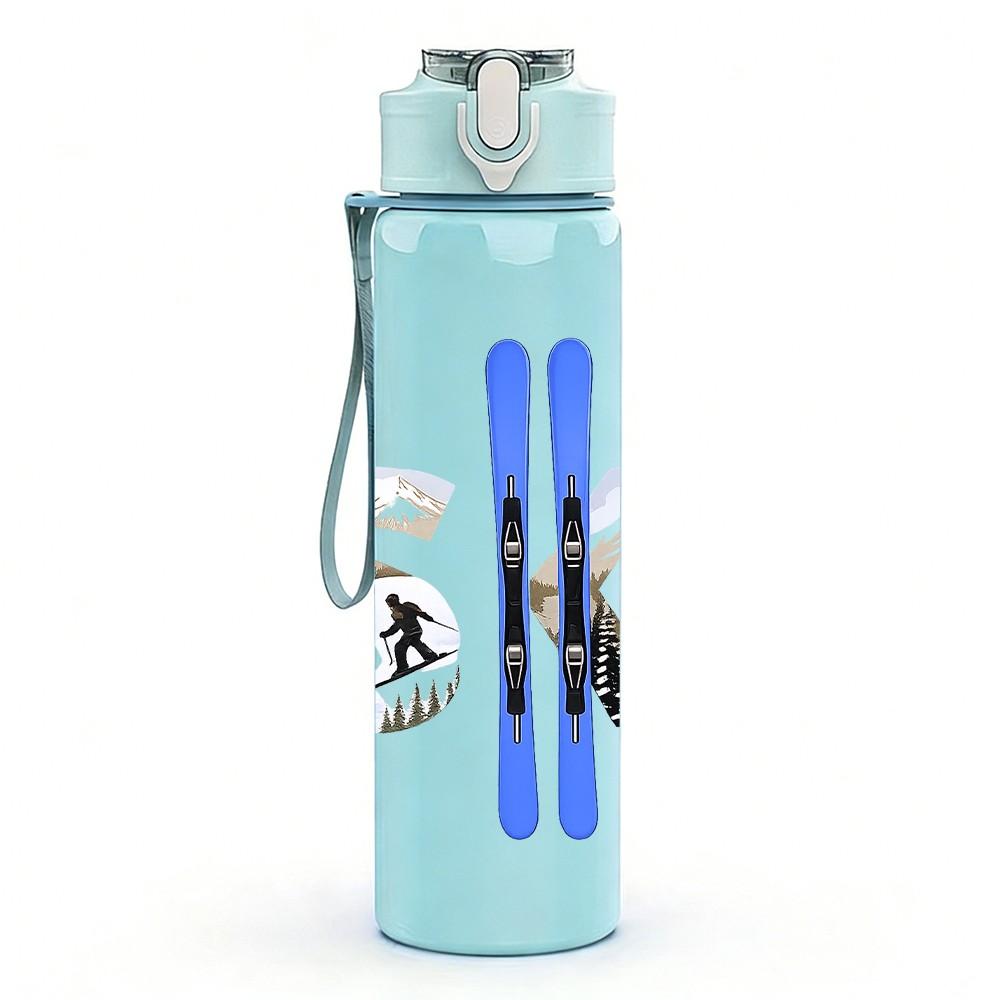 1PC Ski Sport Winter Equipment Print 750ml Color Plastic Sports Water Bottle Leakproof Flip Straw Lid Suitable for Sports Office Home Use
