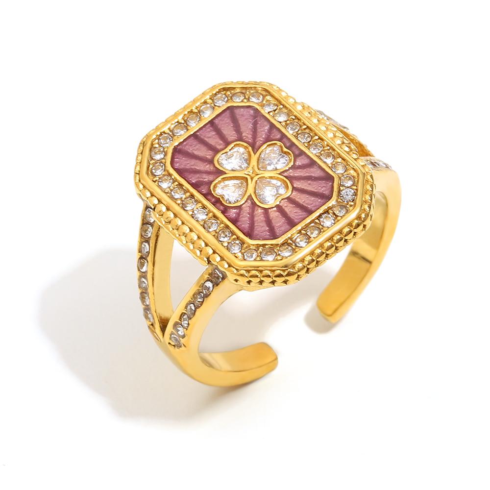 

E.B.belle Stainless Steel 18K Gold Plated Colorful Enamel Heart Rainbow Planet Cuff Ring Women Girls Fashion Jewelry Accessories