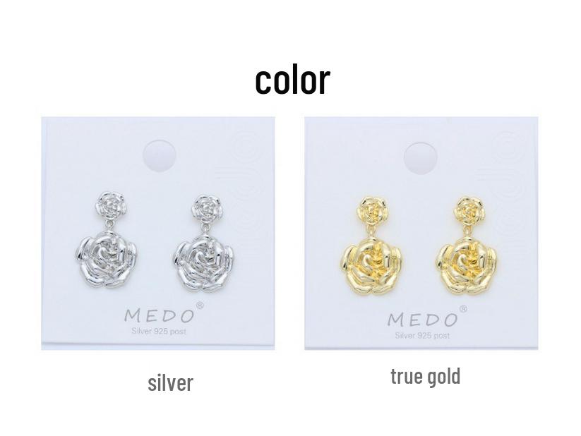 S925 Silver Floral Rose Stud Earrings with Gold Retention for Women