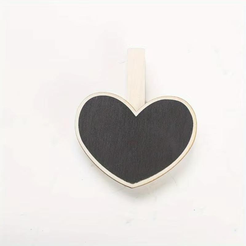 55pcs Heart-Shaped Wooden Chalkboard Clips with Pegs Black Wood Mini Message Board for Notes Labels Wedding Decor Party Supplies