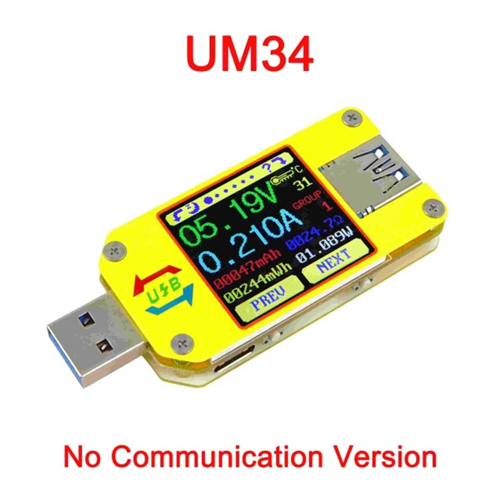 UM24/UM24C UM25/UM25C UM34/UM34C Type-C USB Voltmeter Ammeter Resistance Meter Charging Voltage Current Tester LCD Color Display