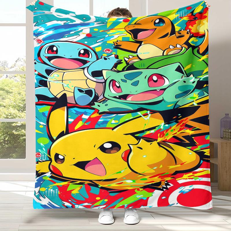 Kawaii Pokemon Pikachu Cartoon Flannel Blanket,Ultra Soft Warm Plush Throw for Home Bedroom Bed Sofa Cover Office Camping Gift