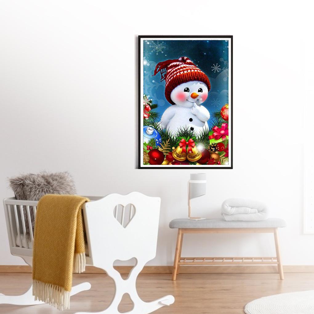 Resin Christmas Snowman Crystal Painting Portable Frameless Round Decorative Wall Hanging Bedroom Living Room Drawing