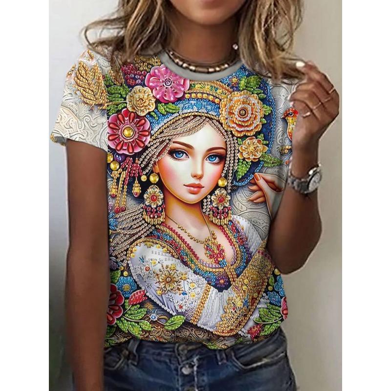 Russian Girl T-Shirts Floral 3D Print Summer Women Casual Round Neck Short Sleeve T Shirt Tees Harajuku Y2K Tops Female Clothing