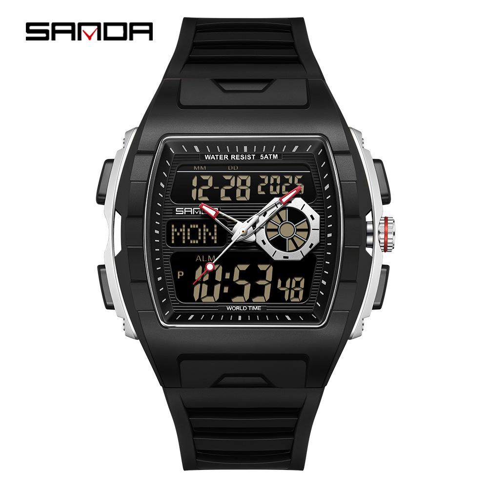 Sanda Trendy Multifunctional Sports Watch with Countdown, Snooze & Luminous Waterproof Features for Students - Model 3397
