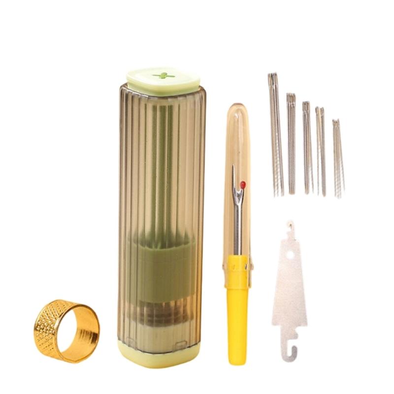Retractable Magnetic Needle Holder Box with Thread Unpicker Large Eye Needle Thimble Multifunctional Sewing Tool Set