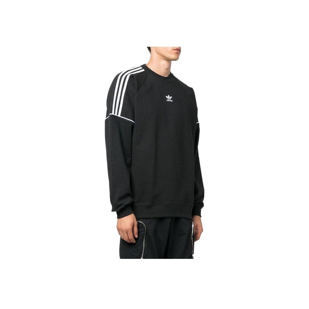 Adidas Originals Trefoil Logo 3-Stripes Crew Neck Long Sleeve Sweatshirt Men Tops Black HK7344