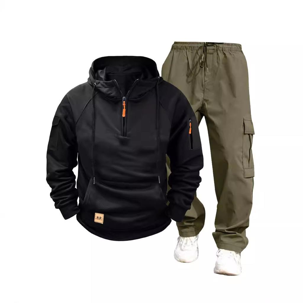 New Autumn and Winter Men's Sweater Hoodie Zipper Multi-pocket Jumper Casual Sweater Set