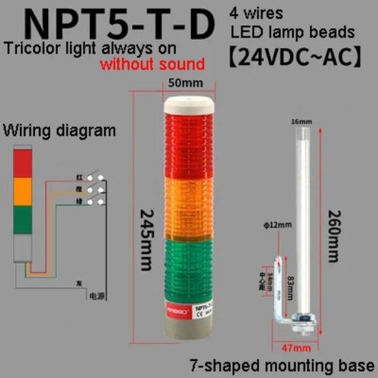 1Pcs NPT5-T-D Without Sound 3 Layer Tricolor Lamp Machine Tool LED Warning Light Semaphore Indicator Lamp Red Yellow Green