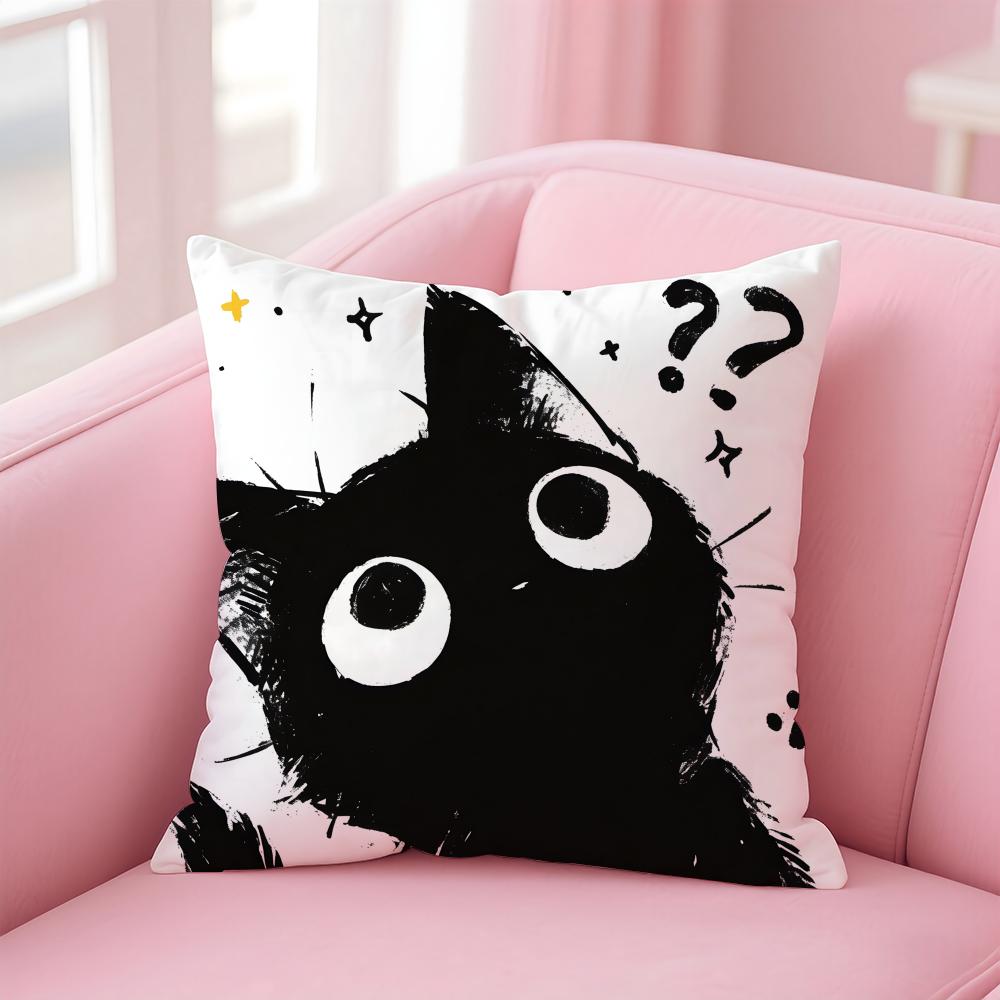 Creative Cute Minimal Art Black Kitten Cat Head Cushion Cover Pillow Case Soft Skin Friendly Fabric  Concealed Zipper