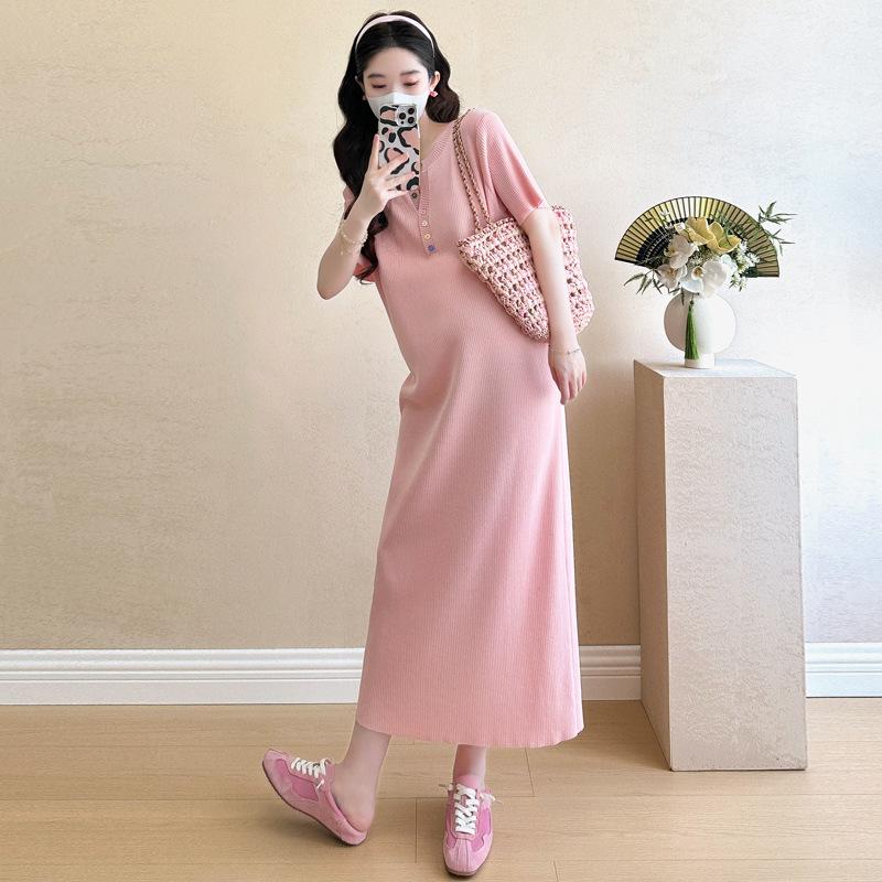 Trendy Korean Style Plus Size Knitted Maternity Dress M