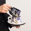 OLOEY Retro Hand-painted Purple Iris Bone China Coffee Set