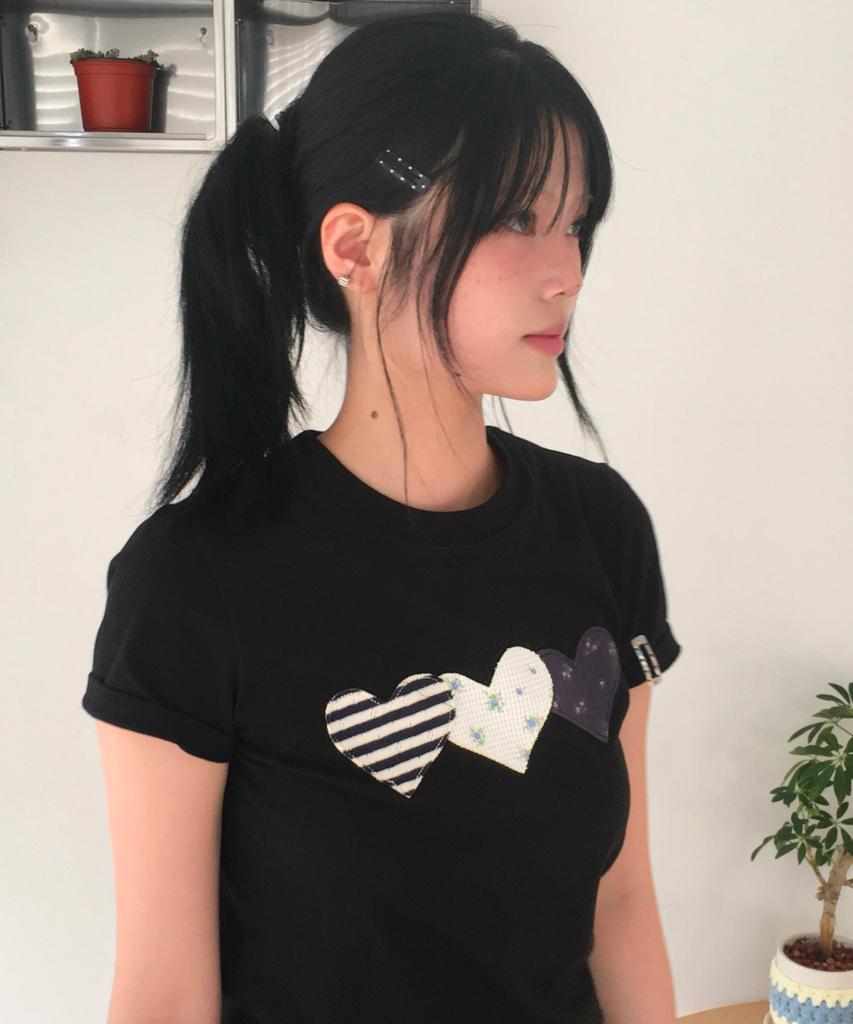 Loginaenloji Heart Patch Cotton T-Shirt Black (New)