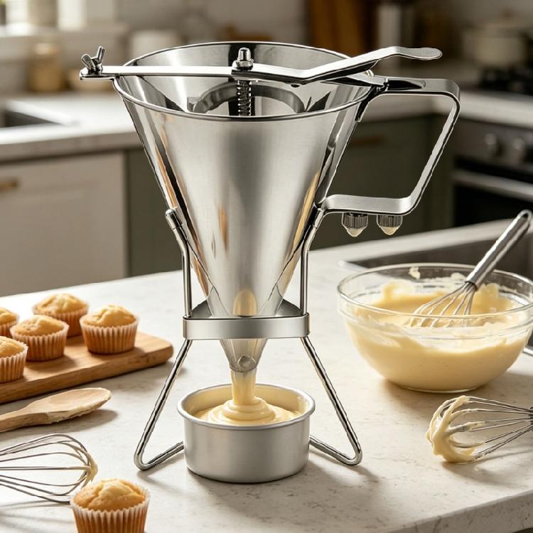Stainless Steel Confectionery Funnel Dispenser with Precisions Nozzles for Chocolate,Sauces,Batter,and Pastry Work
