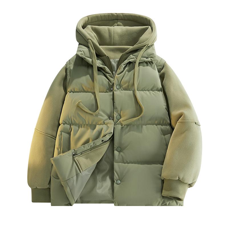 Men's Faux Two-Piece Hooded Puffer Jacket - Thick, Warm, Loose Fit