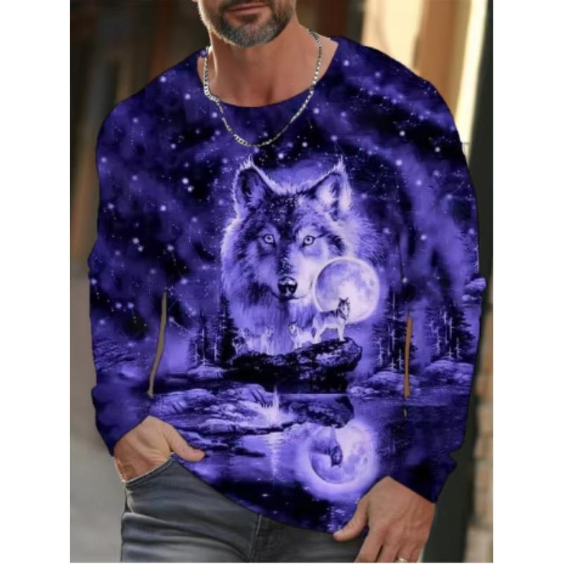

Мужские футболки с круглым вырезом, с 3D принтом животного волка, модные, повседневные, с длинным рукавом 5XL