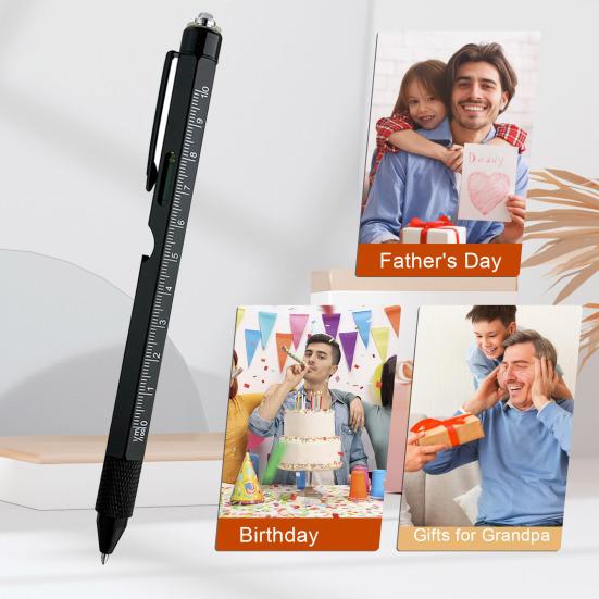 

Multitool Pen Multi-functional Pens with LED Light Flathead Phillips Screwdrivers Level Ruler Bottle Opener Stylus Cool Gadgets Gifts for Men чорний