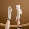 High Heels Women's Thick Heel Pointed Short Boots White Women's Boots 2025 Autumn and Winter New Single Boots French Fashion Thin Boots
