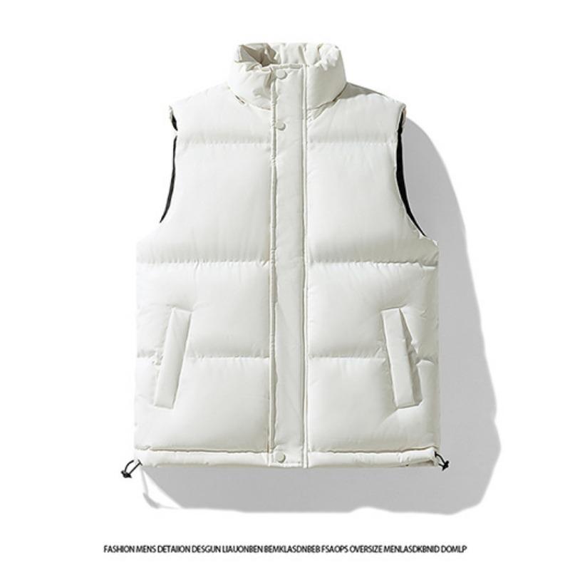 Unisex White Puffer Vest Stand Collar Loose Warm Winter Gilet Thickened Top