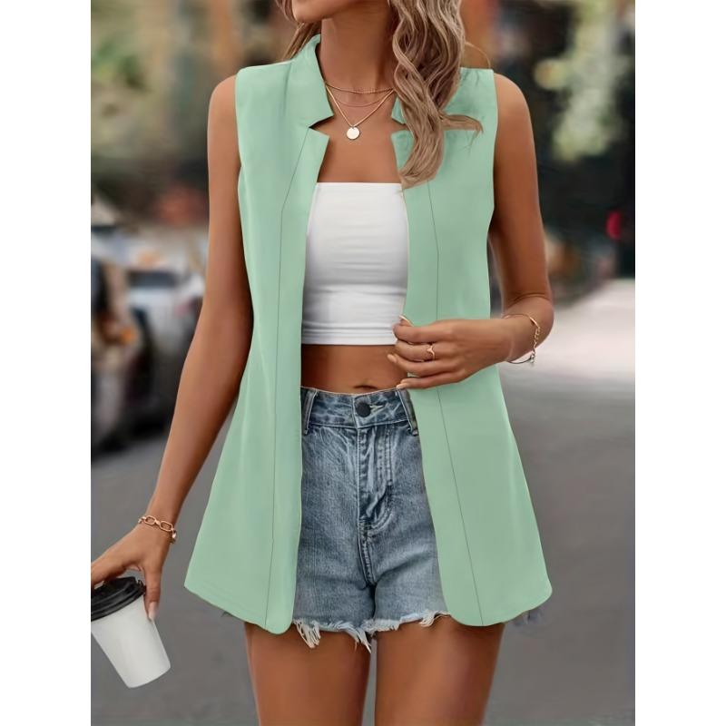 VEZFAA Dámská móda Ležérní Léto Jaro Jednobarevný potisk Halenky a košile bez rukávů