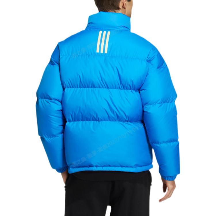 Adidas Solid Color Stand-Up Collar Zipper Down Jacket With Brand Logo Print Unisex Outerwear Blue HN2105