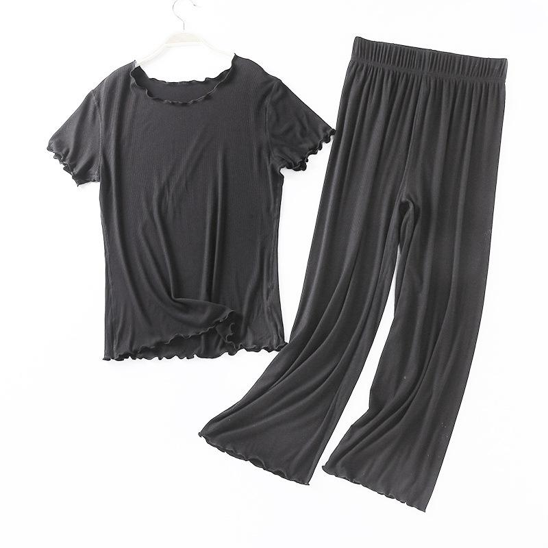 Japanese Summer Ladies Cotton Modal Short-sleeved Nine-point Pants Suit Home Service Suit Women's Large Size Home