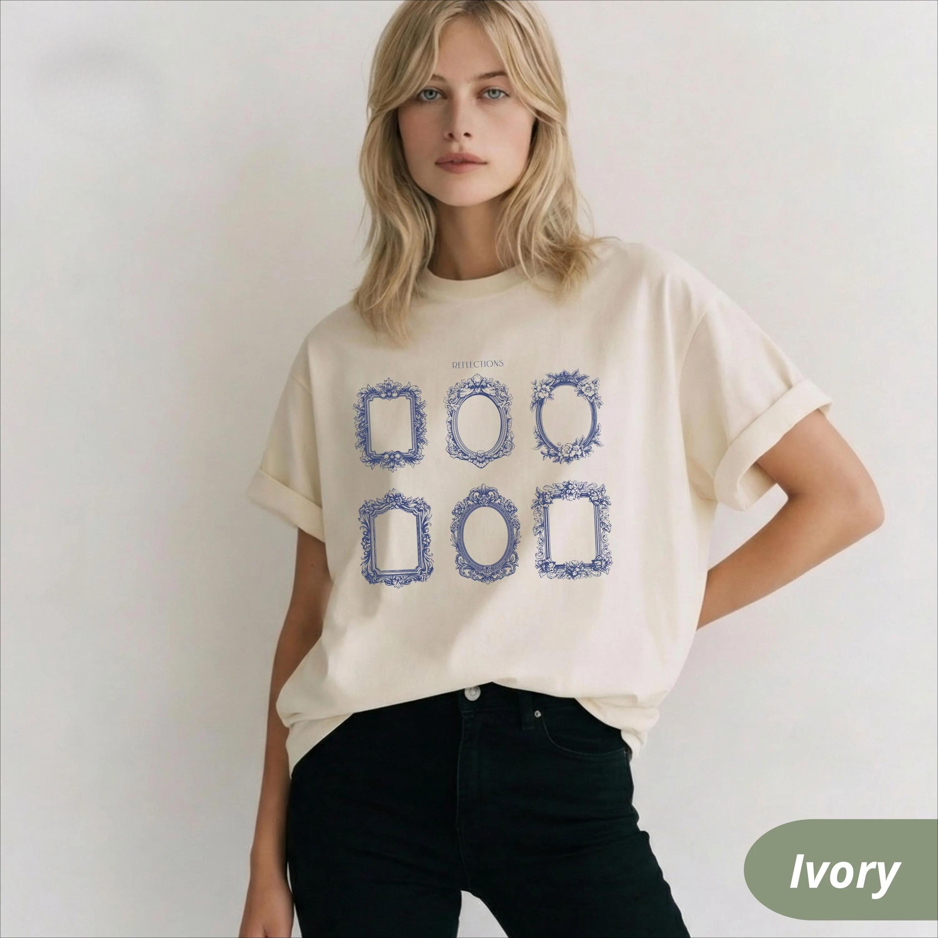 

Summer Womens Antique Frame Illustration TShirt Cotton and Breathable Short Sleeve Streetwear Oversized Loose Casual S