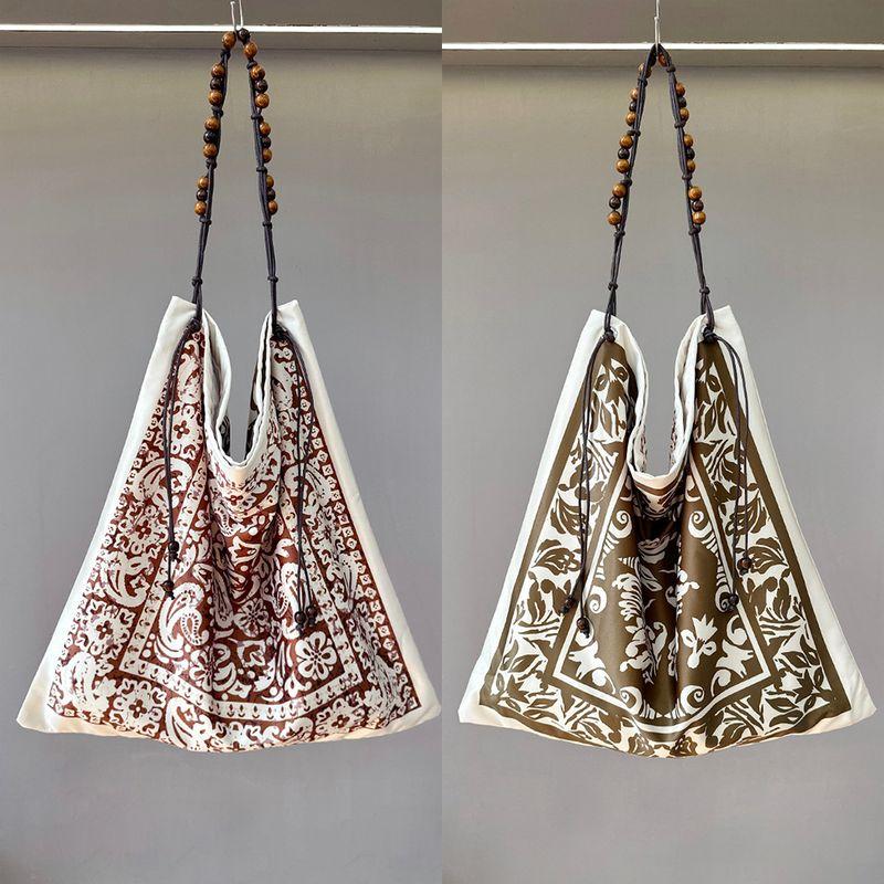 

Special Offer French Scarf Double-Sided Art Printed Tote Large Capacity Beaded Shoulder Underarm Bag Satchel Big Bag for Women Beige double-sided Print