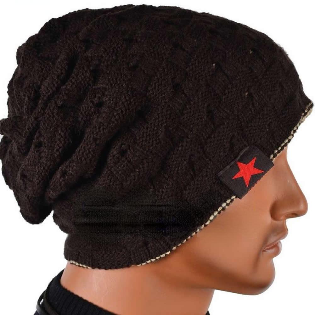 Winter Warm Men Star Skull Chunky Hat Women Knit Beanie Reversible Baggy Snow Cap Male Oversize Cap Warm Causal Accessories