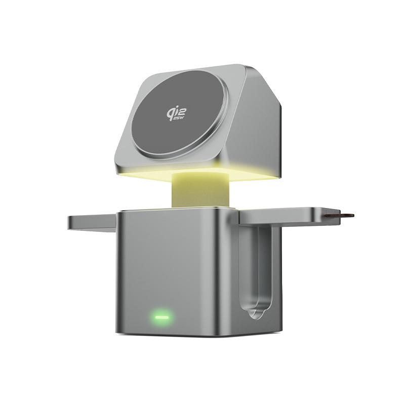 Three-in-One Wireless Charger with Adjustable Night Light, Qi2 Compatible, for Apple & Samsung, 25W