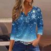 Women's Fashion Casual Christmas Tree Print V-Neck Decorative Button Three-Quarter Sleeve T-Shirt Top