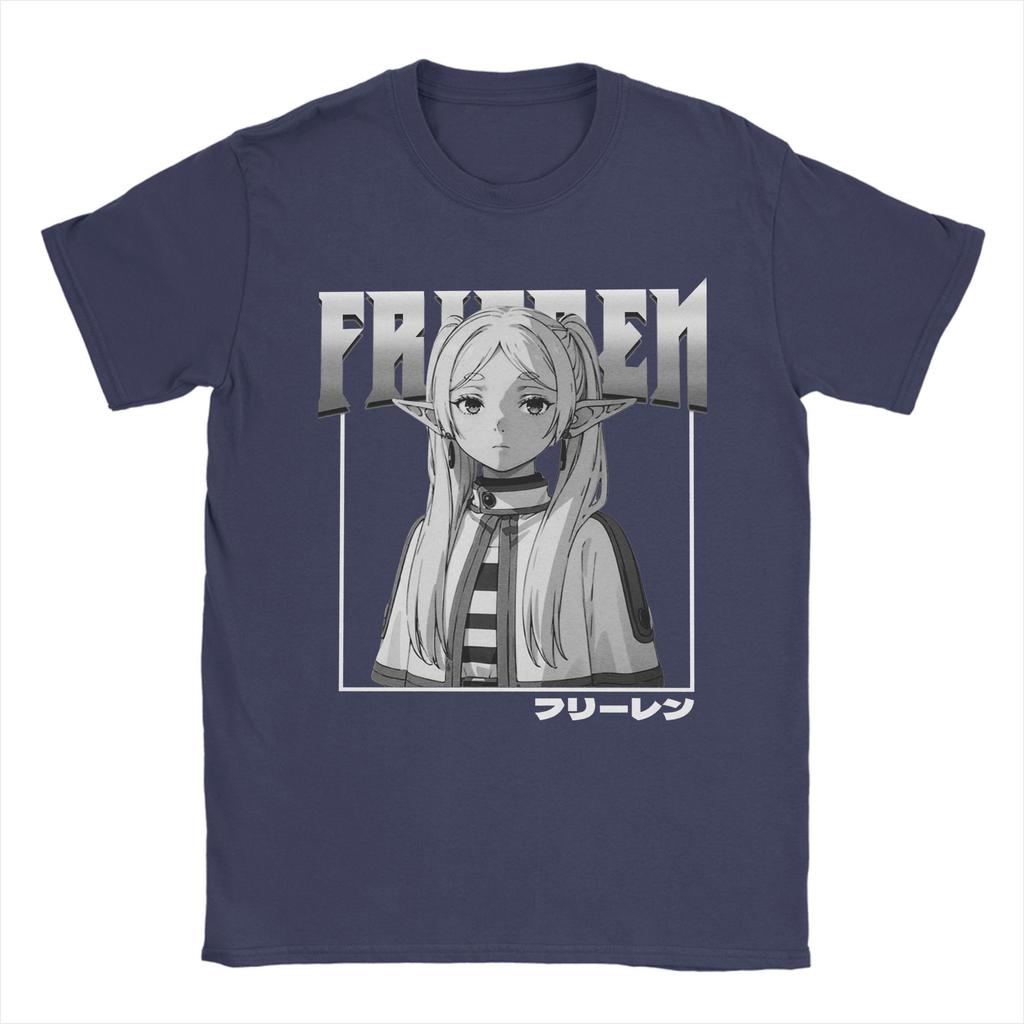 Frieren Anime T-Shirts Men Anime Funny Cotton Tee Shirt Round Collar Short Sleeve T Shirts Printed Clothes