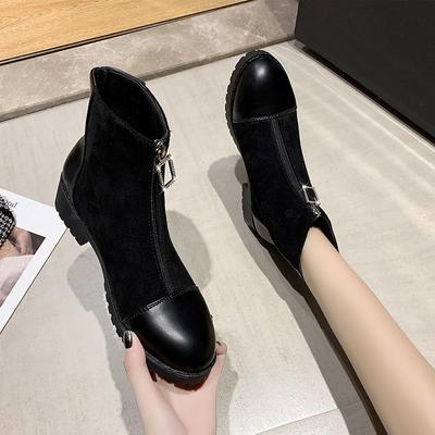 Damen 6 Stiefel Blockabsatz Runde Zehenpartie Reißverschluss Lederschuhe Stretch Plateau Kurze Damen Stiefeletten Übergröße