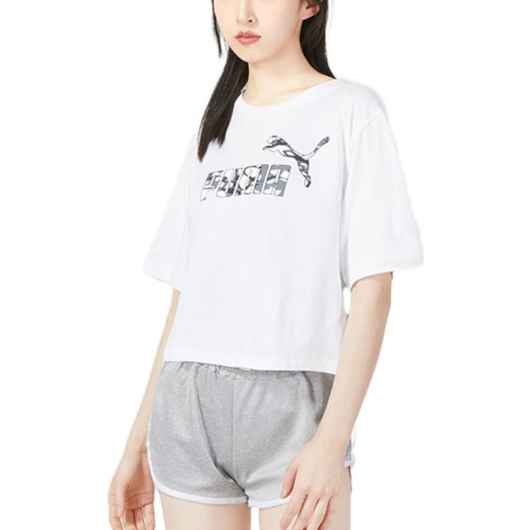 Puma Logo-Print Rundhals-Pullover Mode Sportbekleidung Fitness-Training Atmungsaktives Kurzarm-T-Shirt Damen T-Shirt Weiß 677133-02