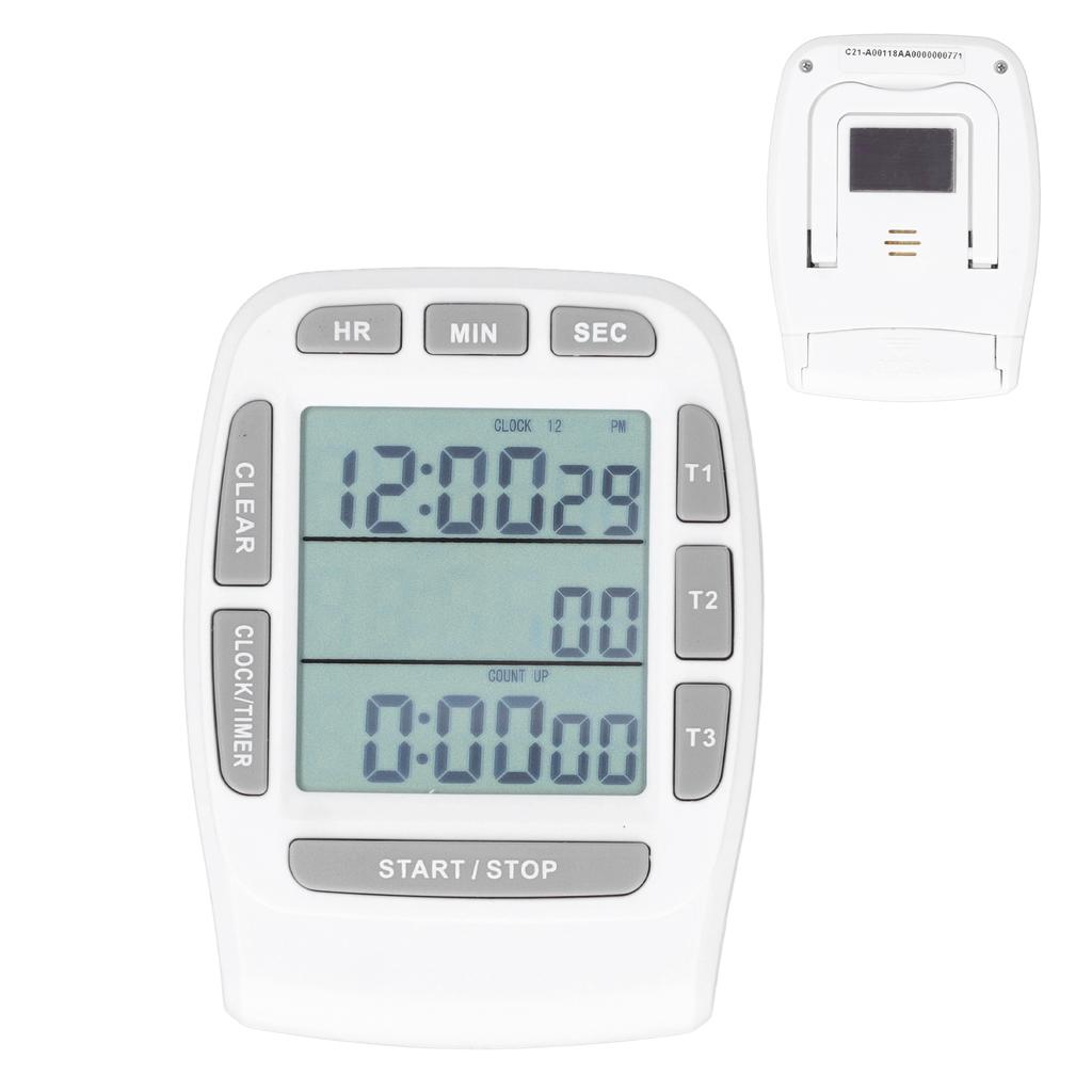 Triple Timer Clock Count Down Up 4.0x4.4cm LCD Display Multifunction White Builtin Battery