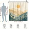 ~O~1pc Geometric Sun Mountain Plants Shower Curtain - Minimalist Vintage Design, Polyester, 70.8x70.8", 12 Hooks, Machine Washab