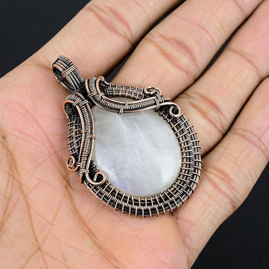 Moonstone Pendant Gemstone Jewelry, 999 Copper Wire Wrapped Pendant, Gift For Women Handmade Pendant