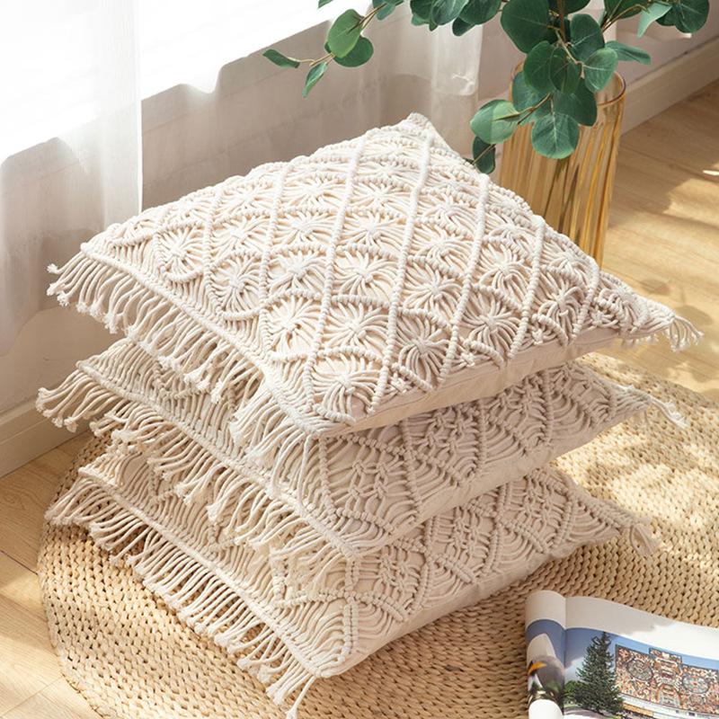 Handmade Cotton Rope Woven Lumbar Cushion Cover for Sofa
