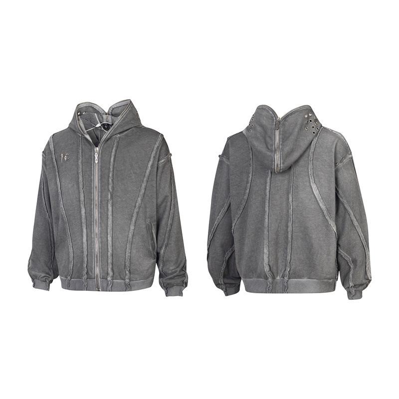 

Unisex Hooded Zipper Ninja Cardigan - Trendy High Street Metal Wash Hoodie Large