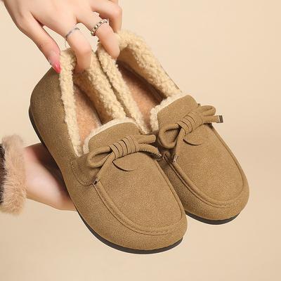 Autumn and Winter New Doudou Shoes Women's Velvet Warm Casual Shoes Flat Lazy Shoes Fluffy Shoes One Pedal Women's Cotton Shoes