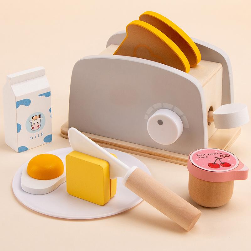 Playing house kitchen wooden white bread machine coffee machine blender simulation kitchen utensils parent-child toys