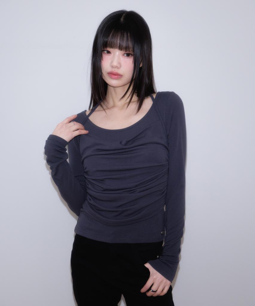 ROSEFRANTZ Drape Layered Halter Long Sleeve [Charcoal]