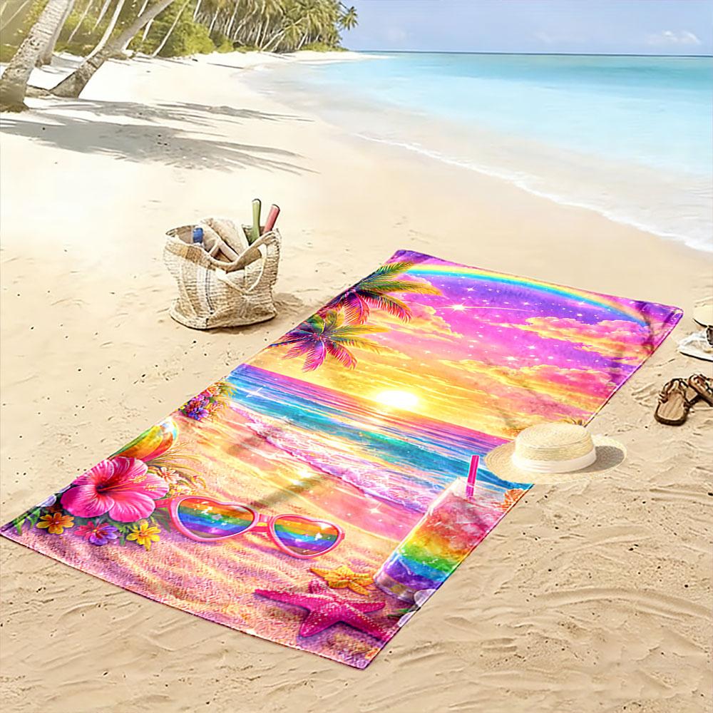 Rainbow Beach Sunset Towel Beach Towel Quick-drying for Travel Outdoor Sports Jogging Beach and Swimming