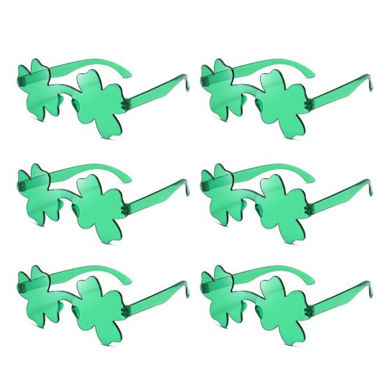 

6 пар ул.. Солнцезащитные очки Shamrock ко Дню Святого Патрика, легкие очки без оправы с четырьмя листочками клевера