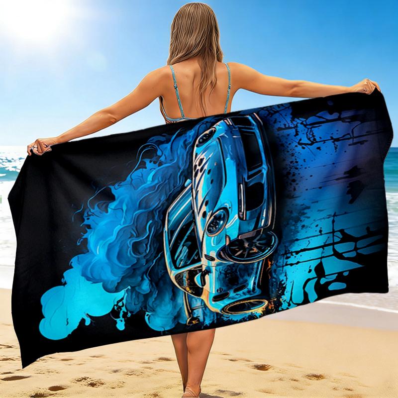 1Pc Blue Car Smoke Art Beach Towel, Quick Dry, Multi-Use for Beach Pool Gym Yoga Home Travel, Christmas, Halloween, Xmas Gift M928339