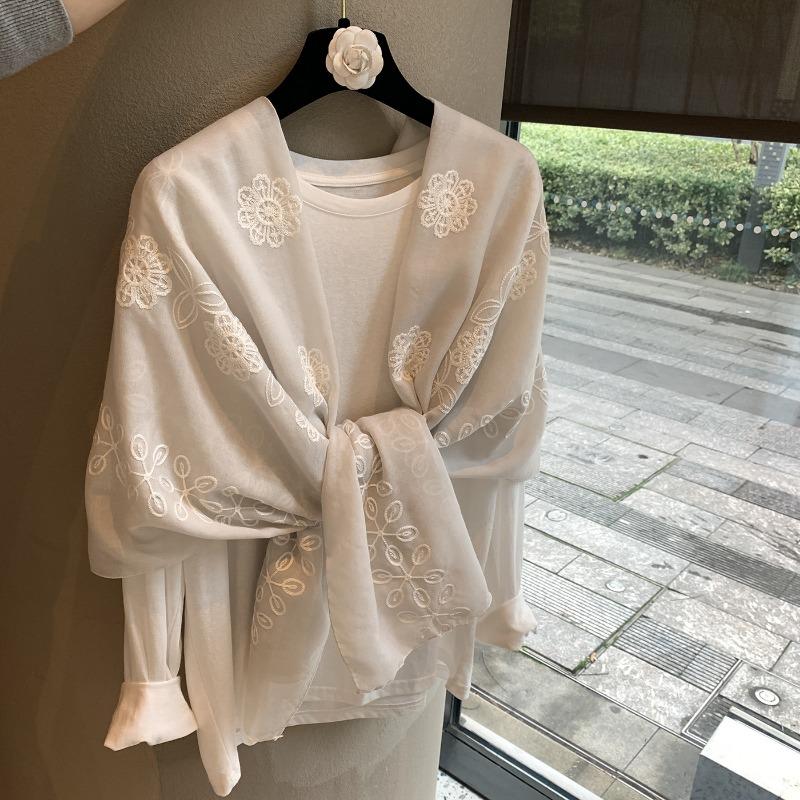 Women S Sun Embroidered Thin Scarf For Spring Autumn Travel Sun Protection