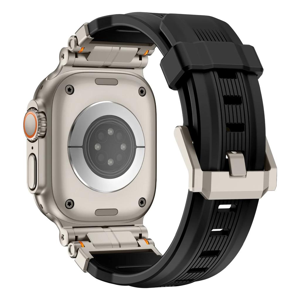 Rubber Strap for Apple Watch Ultra 2 Series 10 9 8 7 Se 6 5 Band Stainless Steel Bracelet for iWatch Ultra 49mm 10 46mm 44 45mm