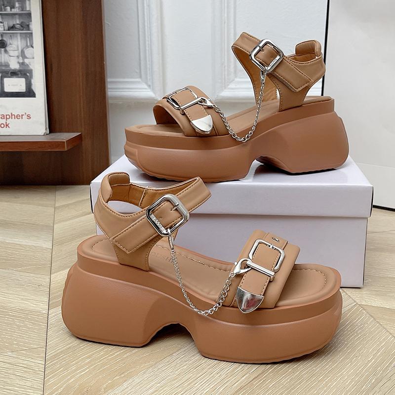 Fashion Ladies Shoes On Sale 2025 New One-word Buckle Women's Sandals Summer Open Toe Mid Heel Water Proof Concise Daily Sandals Women
