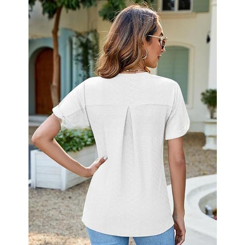 YYFS Camicette e camicie con scollo a V a maniche corte con stampa tinta unita primavera estate casual alla moda da donna